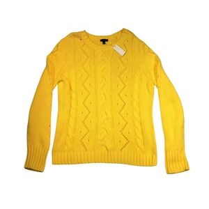 Talbots Sweater Womens Medium Yellow Cable Knit Crew Neck Long Sleeve Pullover